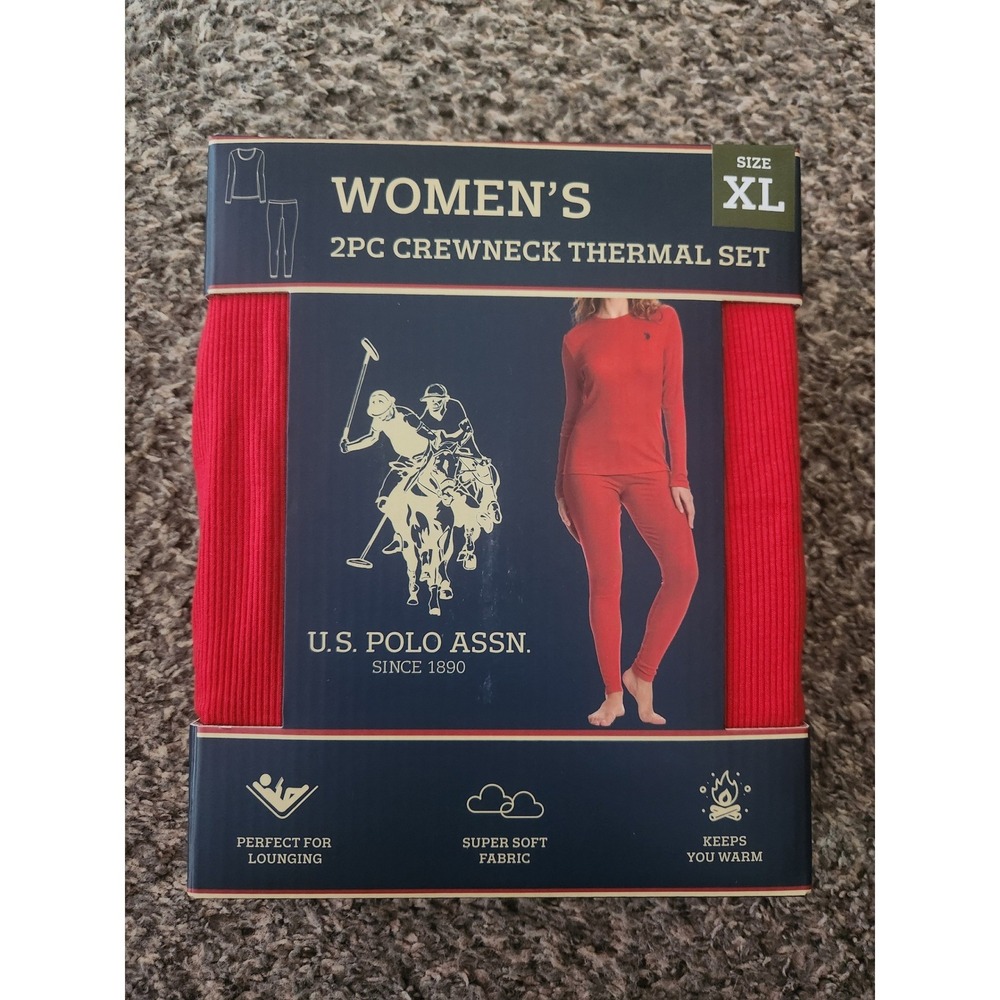 US Polo Assn Womens Thermal Set 2PC Crewneck‎ Top Leggings Red XL New